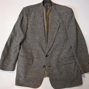 Vtg USA Made Tallia 44L Gold Blue Houndstooth Silk Tweed Blazer Jacket Coat